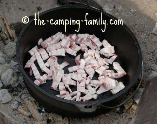 chopped bacon in Dutch oven