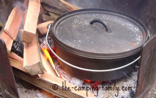 Dutch oven in campfire