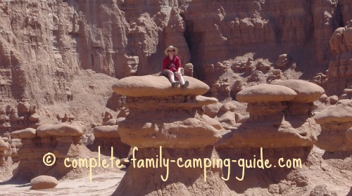 climbing on Goblin Valley hoodoos