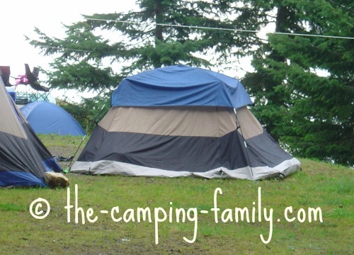 wet tent on a rainy day